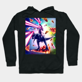 Laser Eyes Space Cat Riding Dog And Dinosaur Hoodie